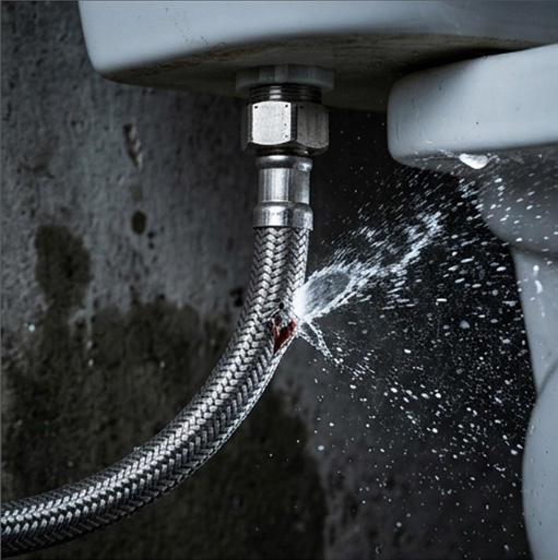 Awaria: pęknięty wężyk spłuczki