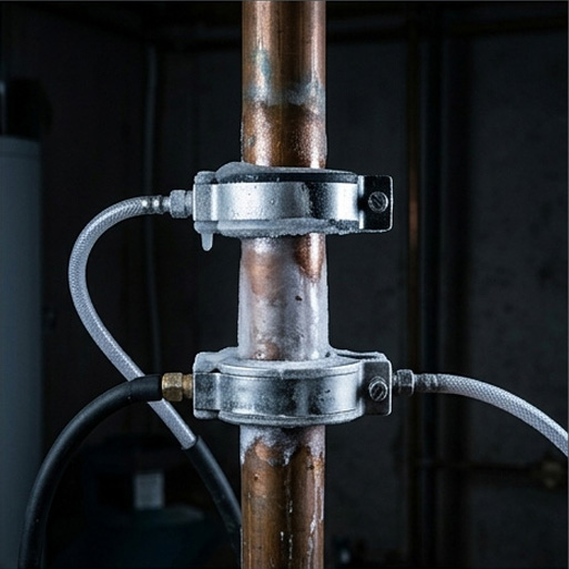 Instalacje: zamrażanie miedzianej rury